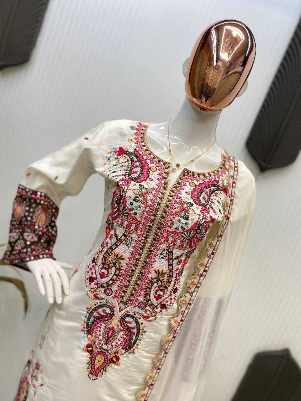Ynf Heavy Roman Silk RIN141 1966 Suits & Dresses Wedding Collections Festive Collections Wholesale Palazzo Suit Ladies Silk Suit Embroidered Suits Manufacturer