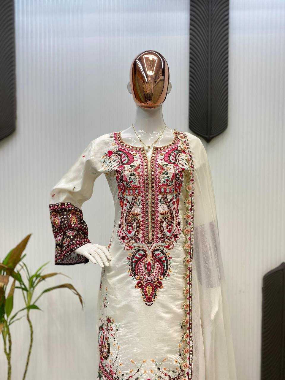 Ynf Heavy Roman Silk RIN141 1966 Suits & Dresses Wedding Collections Festive Collections Wholesale Palazzo Suit Ladies Silk Suit Embroidered Suits Manufacturer