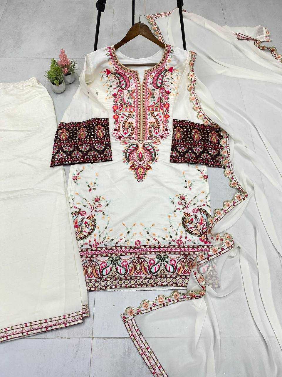 Ynf Heavy Roman Silk RIN141 1966 Suits & Dresses Wedding Collections Festive Collections Wholesale Palazzo Suit Ladies Silk Suit Embroidered Suits Manufacturer