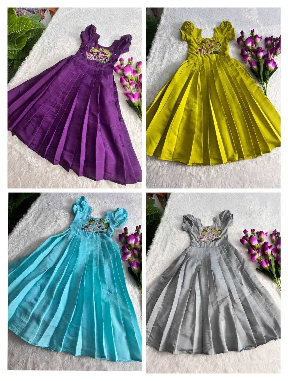 Ynf Heavy Roman Silk RIN161 finish Kids Wear Wholesale Kids Gown Embroidered Frock Manufacturer