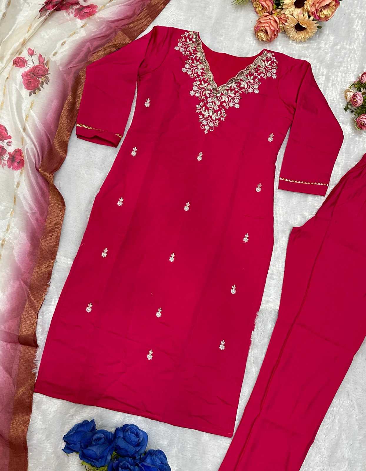 Ynf Heavy Roman Silk RIN222 SHELBY Kurti Wholesale Embroidered Kurtis Silk Kurtis Red Kurtis Manufacturer