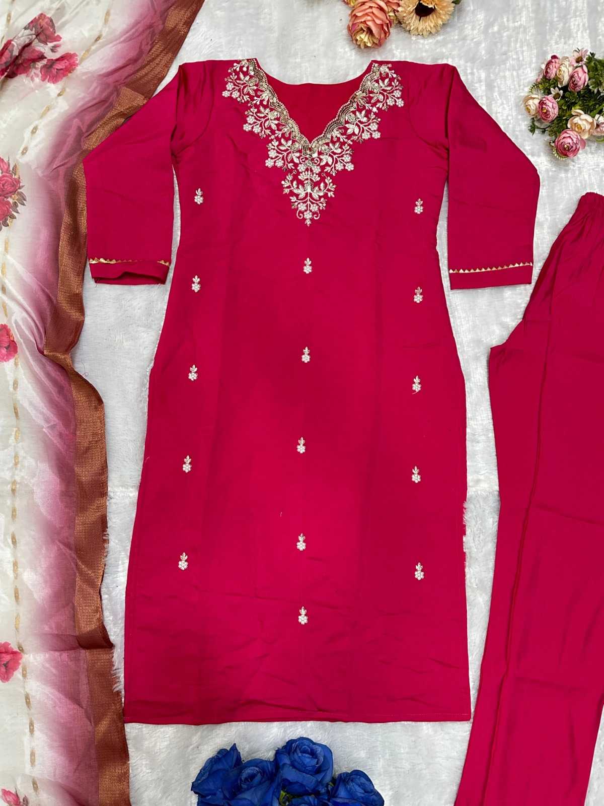 Ynf Heavy Roman Silk RIN222 SHELBY Kurti Wholesale Embroidered Kurtis Silk Kurtis Red Kurtis Manufacturer