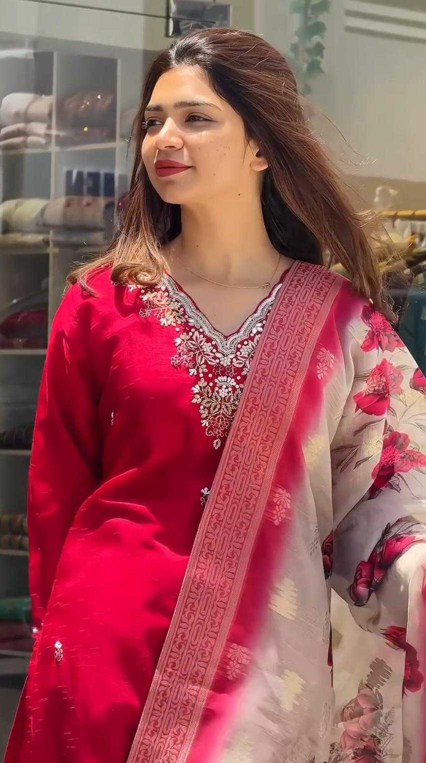 Ynf Heavy Roman Silk RIN222 SHELBY Kurti Wholesale Embroidered Kurtis Silk Kurtis Red Kurtis Manufacturer