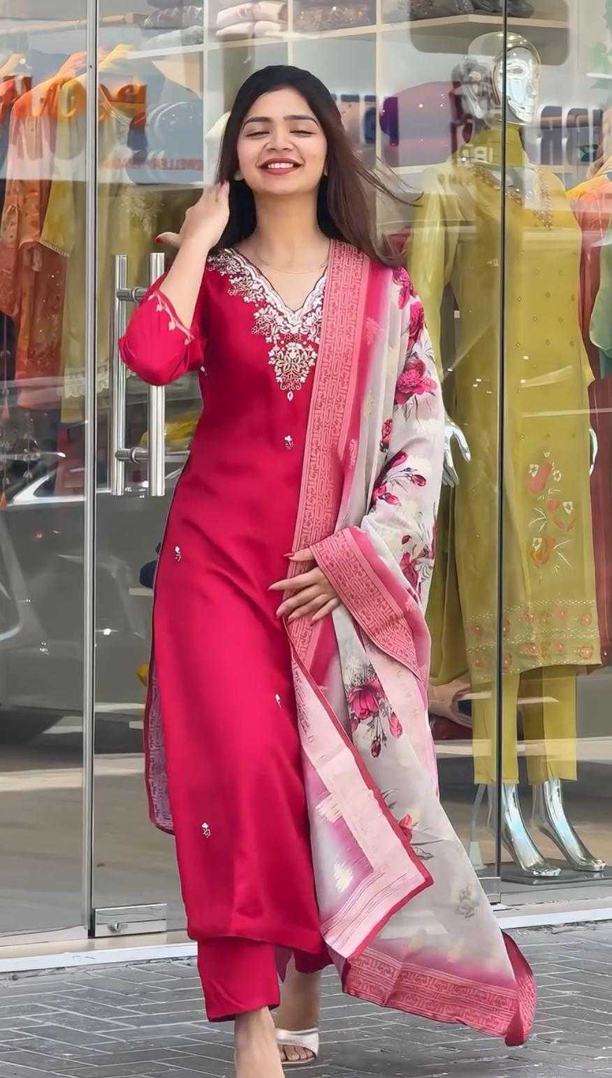 Ynf Heavy Roman Silk RIN222 SHELBY Kurti Wholesale Embroidered Kurtis Silk Kurtis Red Kurtis Manufacturer