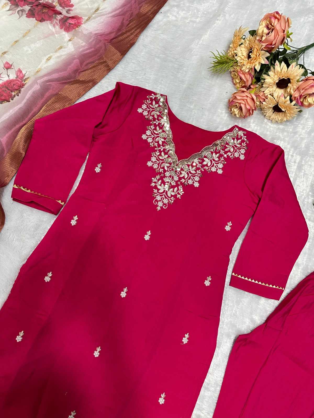 Ynf Heavy Roman Silk RIN222 SHELBY Kurti Wholesale Embroidered Kurtis Silk Kurtis Red Kurtis Manufacturer