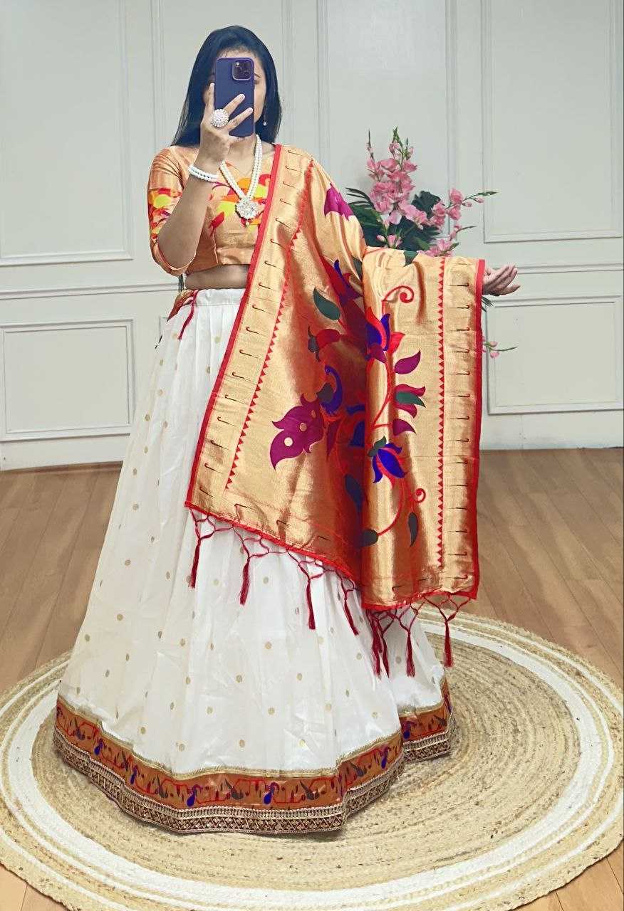Ynf Jacquard KESH511 kanta bai Lehengas Wholesale Traditional Lehenga Paithani Lehenga White Lehenga Manufacturer