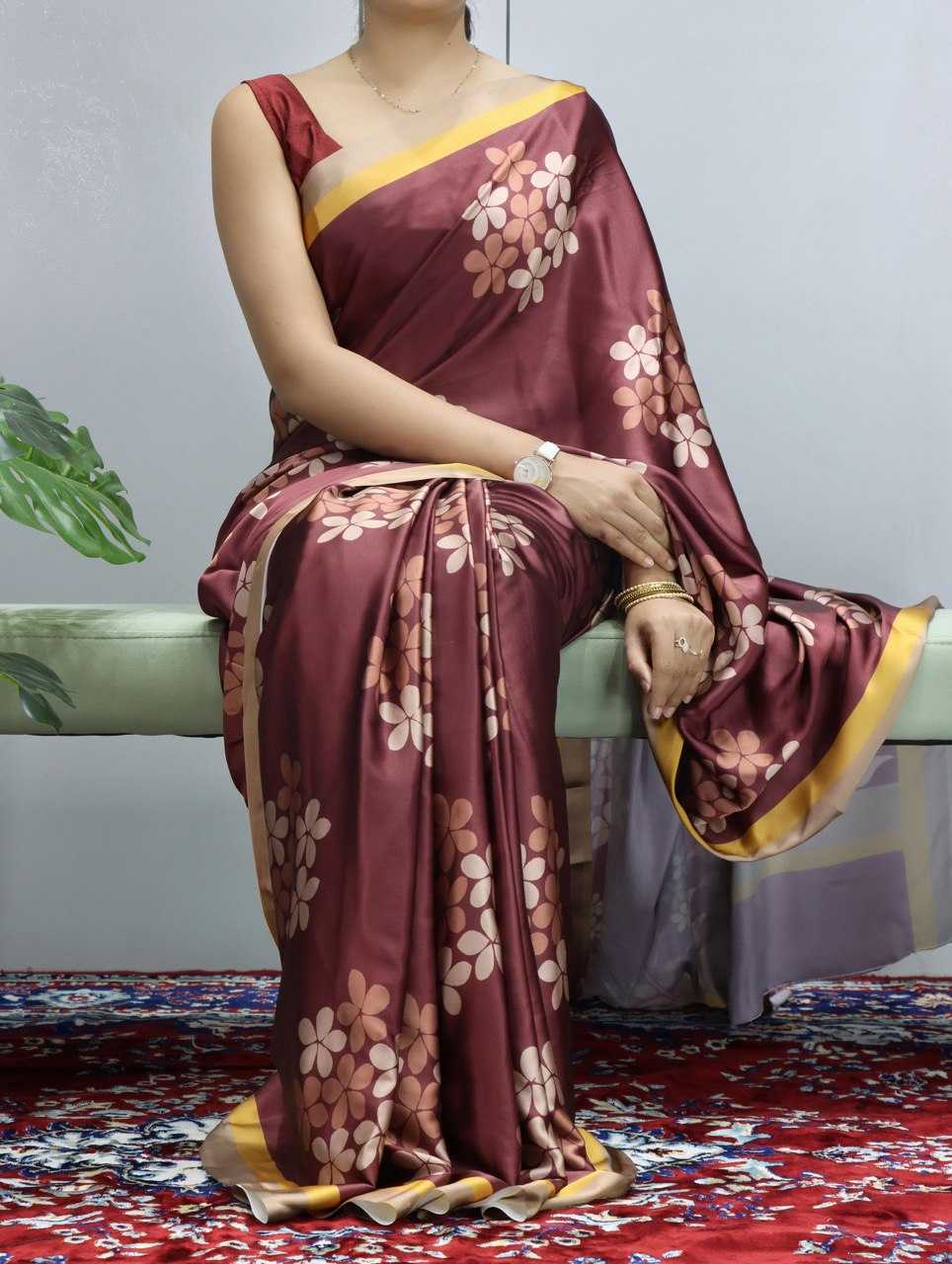 Ynf Japan Sartin RIN119 1207 Sarees Wholesale Printed Sarees Crape Satin Sarees Satin Sarees Manufacturer