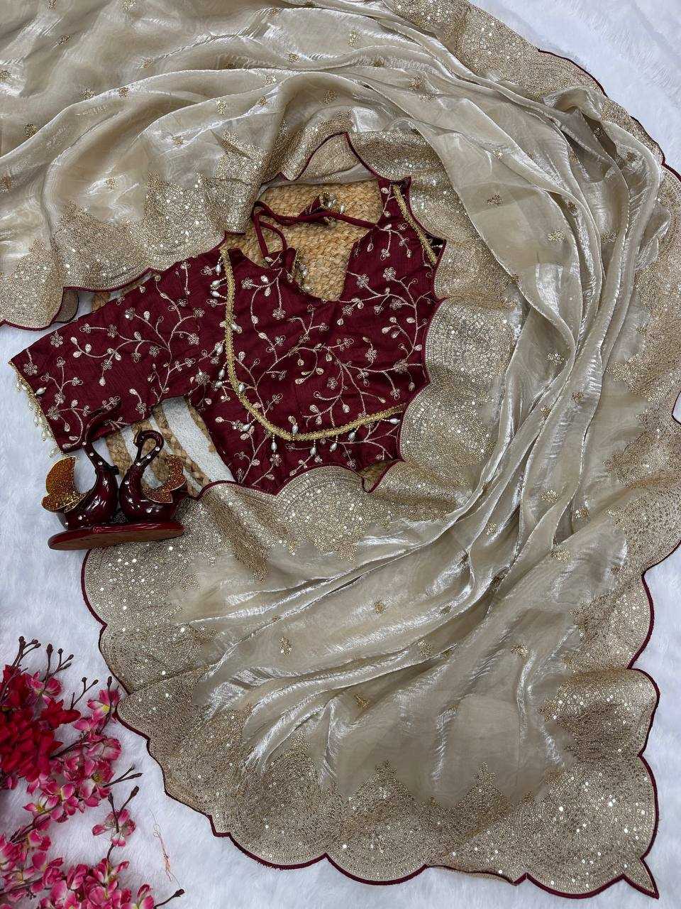 Ynf Jimmy Choo KESH151 5477 Sarees Wholesale Jimmy Choo Sarees Embroidered Sarees Cutwork Saree Manufacturer