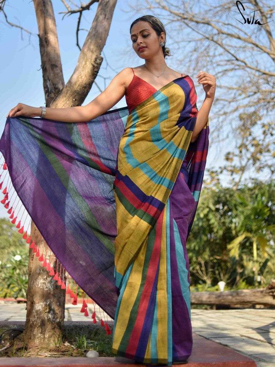 Ynf Khadi Cotton KESH525 MULTICOLOR KHADI Sarees Wholesale Cotton Sarees Lightweight Sarees Manufacturer