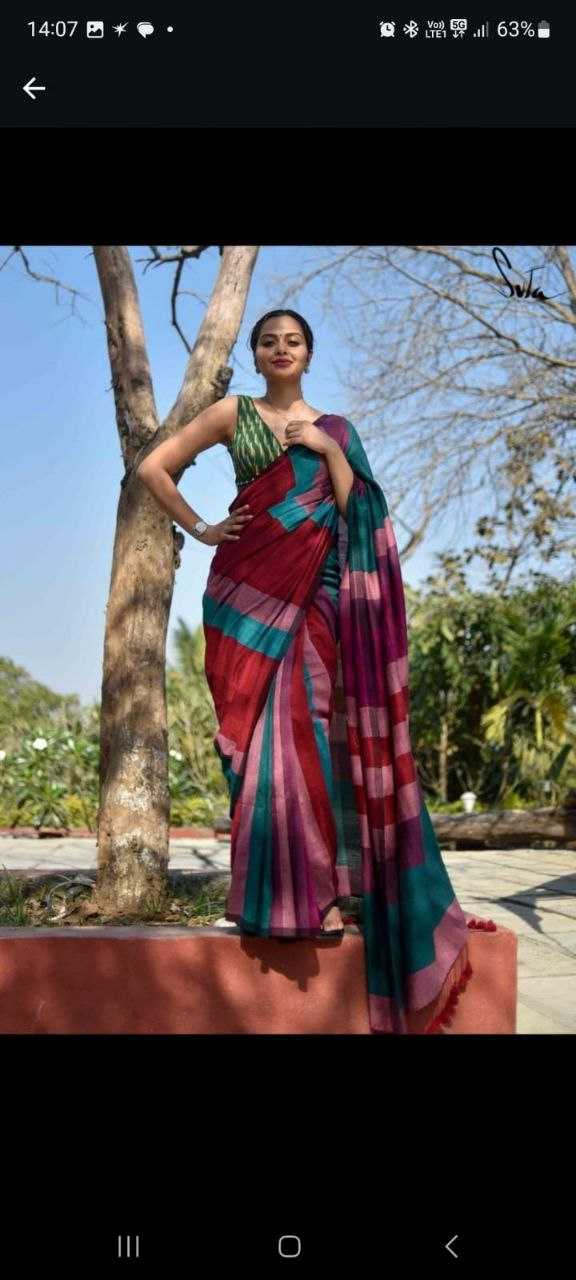 Ynf Khadi Cotton KESH525 MULTICOLOR KHADI Sarees Wholesale Cotton Sarees Lightweight Sarees Manufacturer