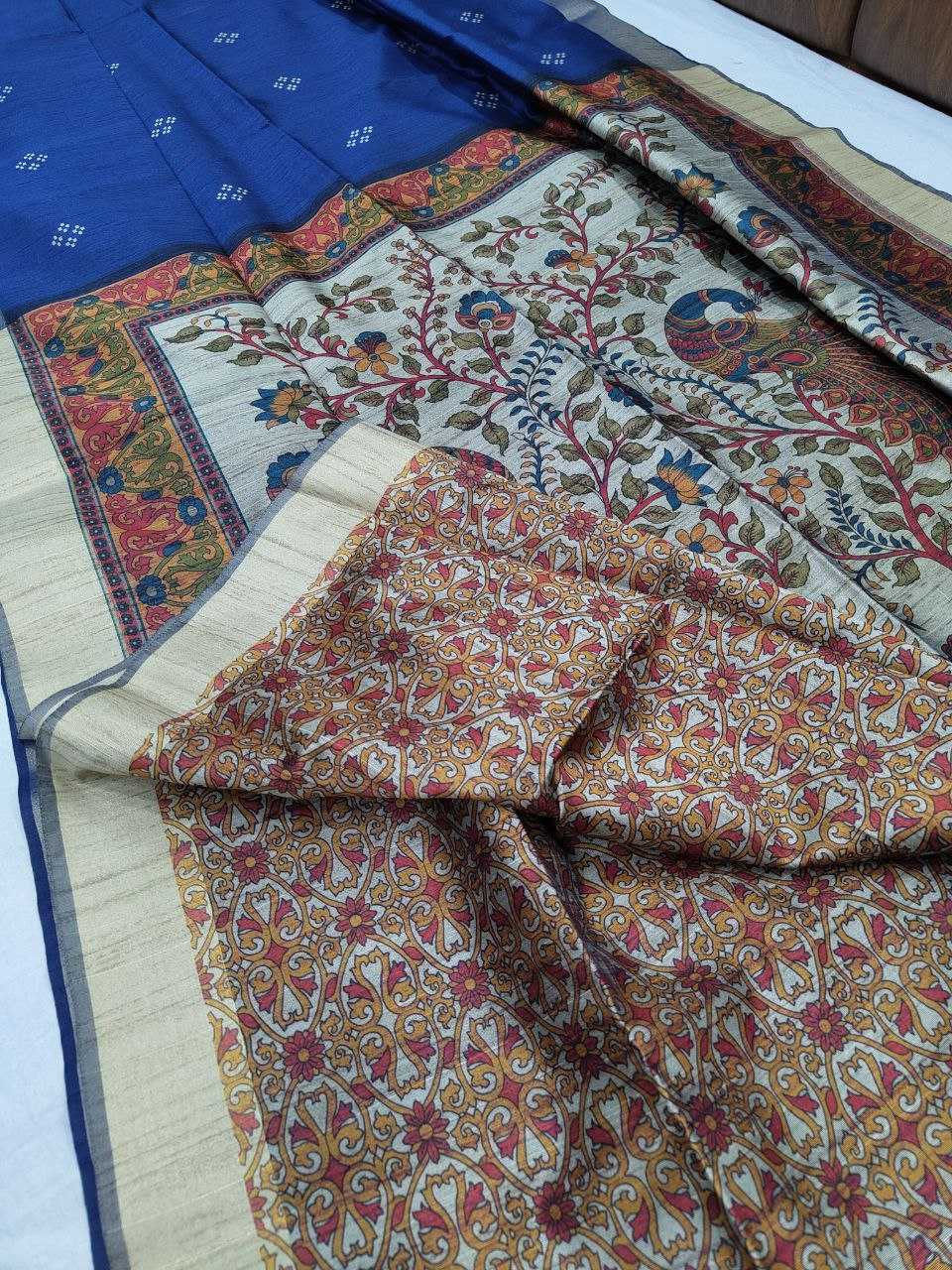 Ynf Khadi KESH532 MULLAI TUSSAR 201 Sarees Wholesale Printed Sarees Kalamkari Sarees Zari Border Sarees Manufacturer