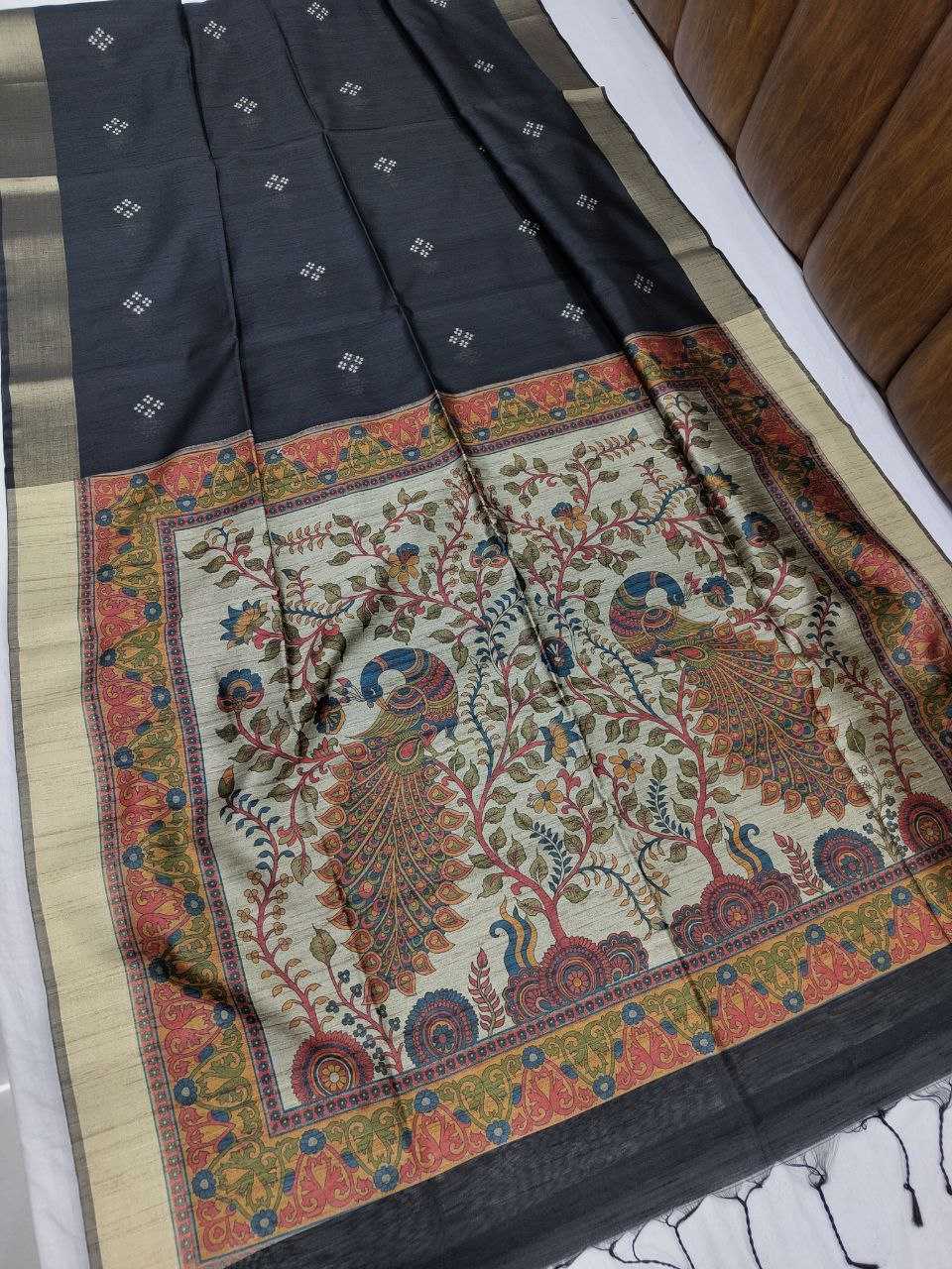 Ynf Khadi KESH532 MULLAI TUSSAR 201 Sarees Wholesale Printed Sarees Kalamkari Sarees Zari Border Sarees Manufacturer
