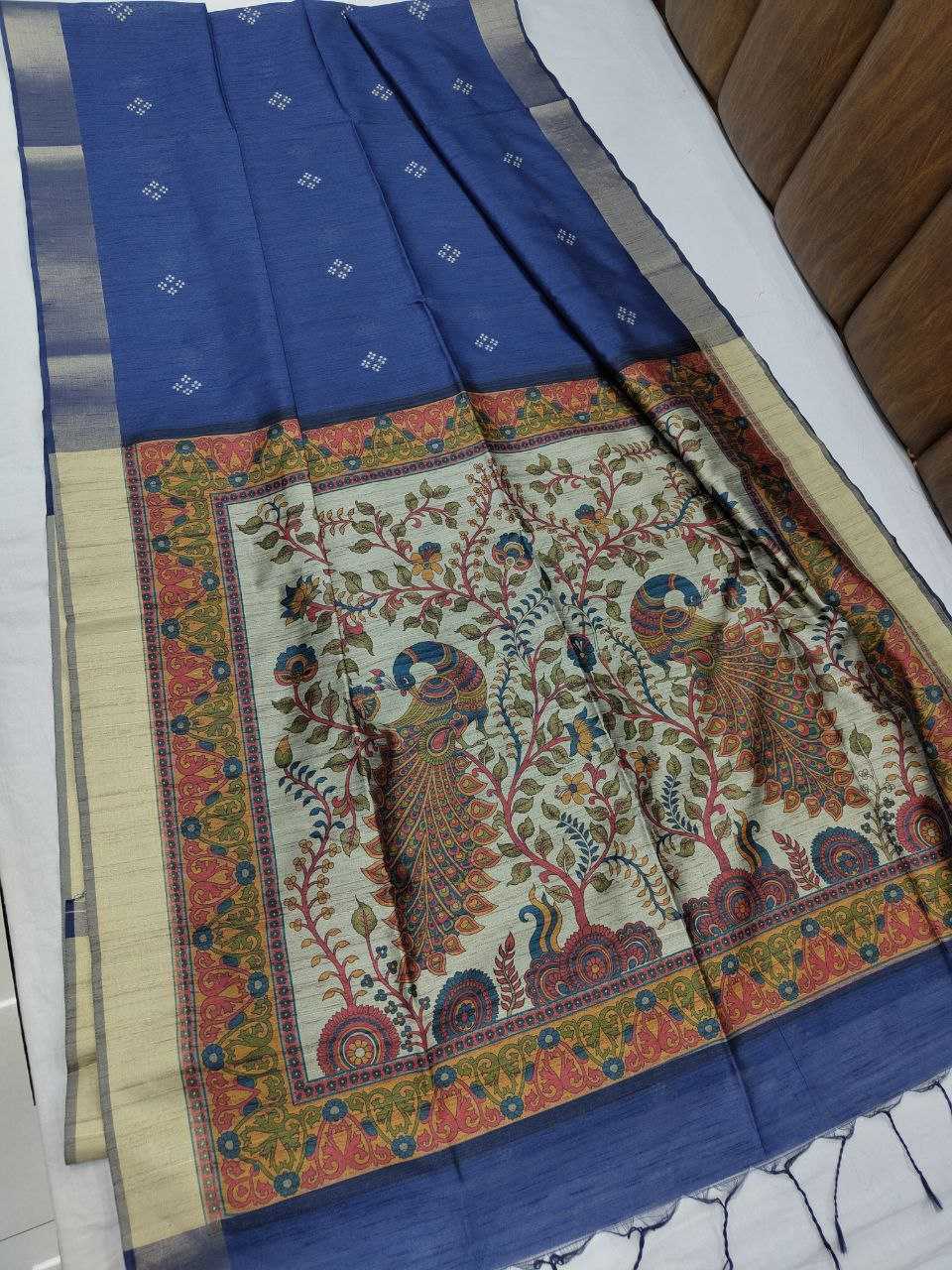 Ynf Khadi KESH532 MULLAI TUSSAR 201 Sarees Wholesale Printed Sarees Kalamkari Sarees Zari Border Sarees Manufacturer
