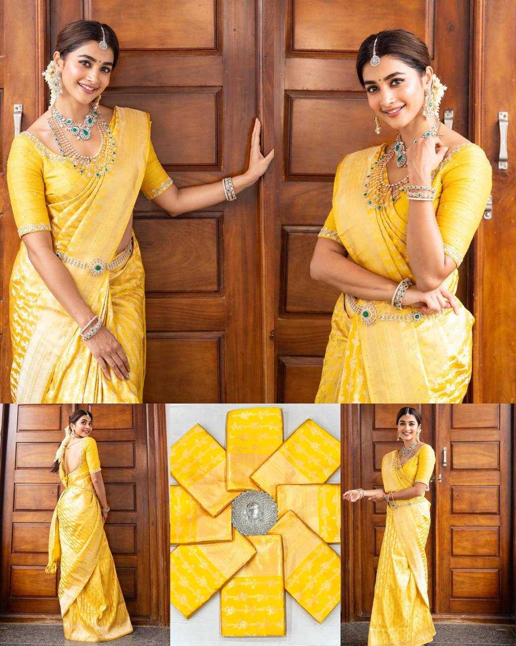 Ynf Lichi Silk KESH551 248 Silk Sarees Bollywood Collections Wholesale Yellow Silk Sarees Pooja Hedge Manufacturer