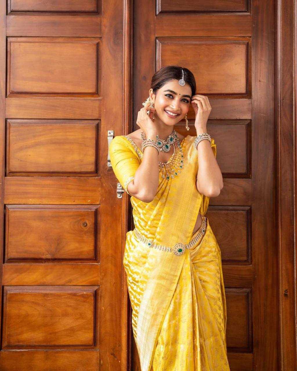 Ynf Lichi Silk KESH551 248 Silk Sarees Bollywood Collections Wholesale Yellow Silk Sarees Pooja Hedge Manufacturer