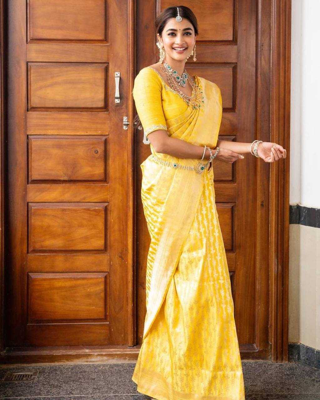 Ynf Lichi Silk KESH551 248 Silk Sarees Bollywood Collections Wholesale Yellow Silk Sarees Pooja Hedge Manufacturer