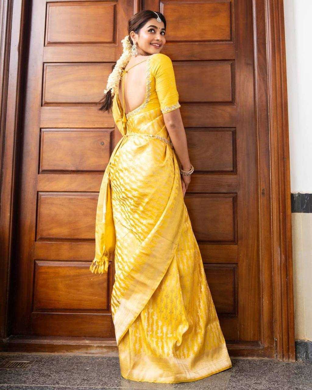 Ynf Lichi Silk KESH551 248 Silk Sarees Bollywood Collections Wholesale Yellow Silk Sarees Pooja Hedge Manufacturer