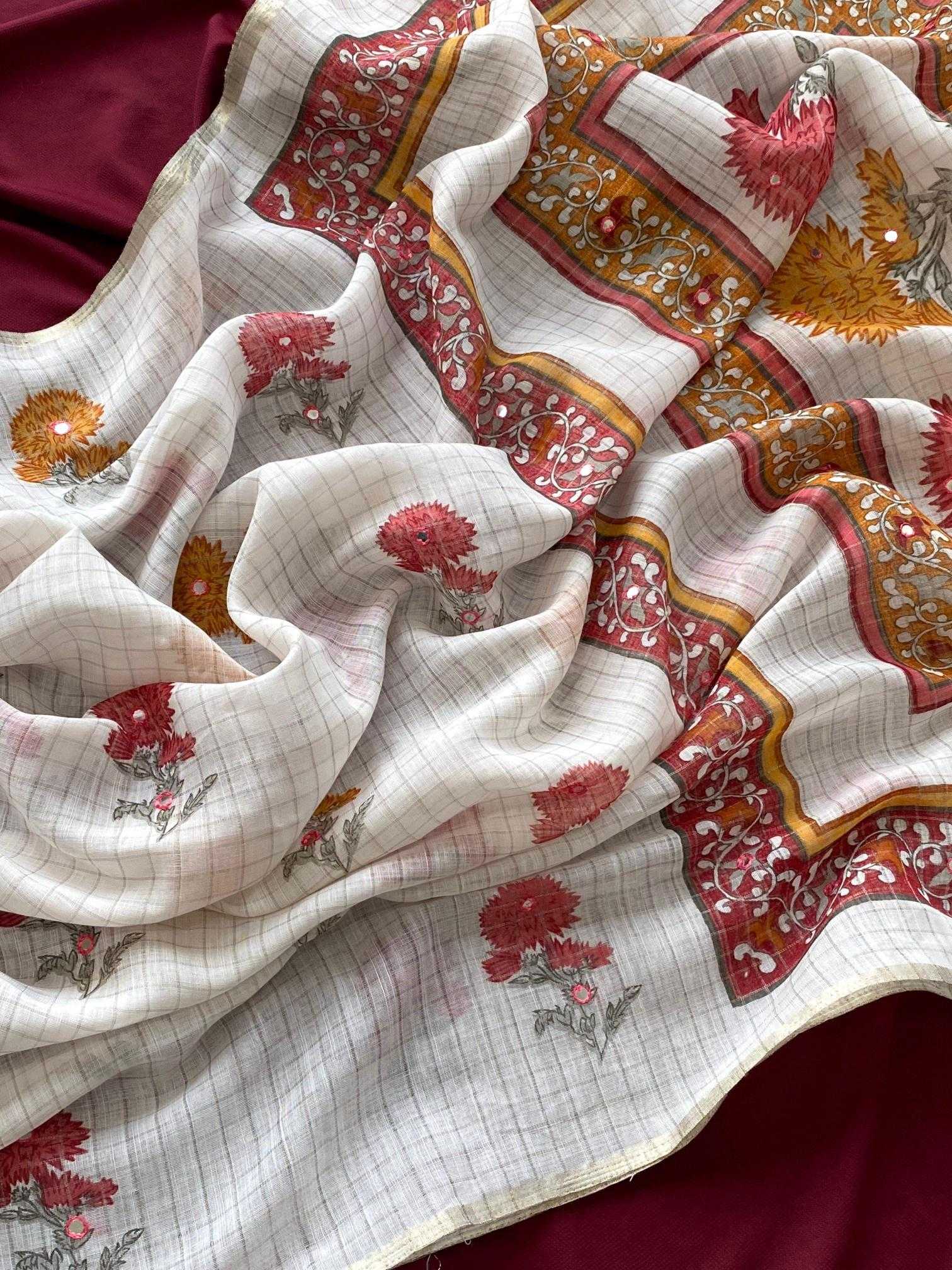 Ynf Linen KESH249 Bhavana Sarees Festive Collections Wholesale Zari Border Sarees Linen Sarees Onam Collections Manufacturer
