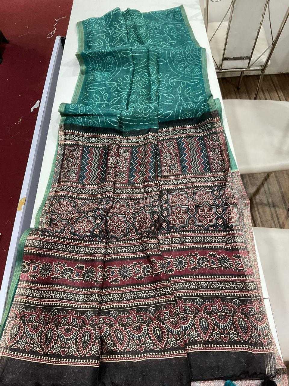 Ynf Linen KESH484 FULFILL Sarees Wholesale Printed Sarees Ajrakh Sarees Linen Sarees Manufacturer