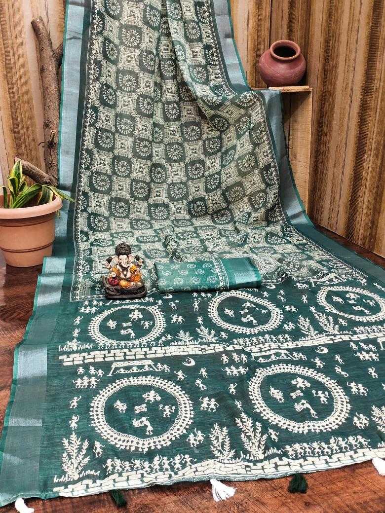 Ynf Linen RIN183 SILVER LINEN Sarees Wholesale Printed Sarees Cotton Linen Sarees Batik Sarees Manufacturer