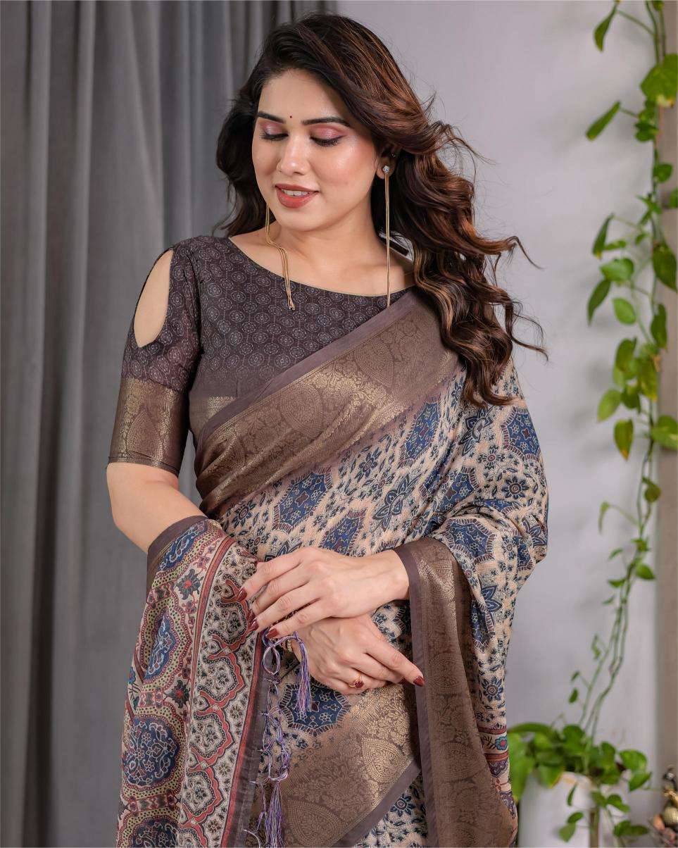 Ynf Linen RIN231 REELS SH LJ 01 Sarees Wholesale Printed Sarees Linen Sarees Festive Sarees Manufacturer