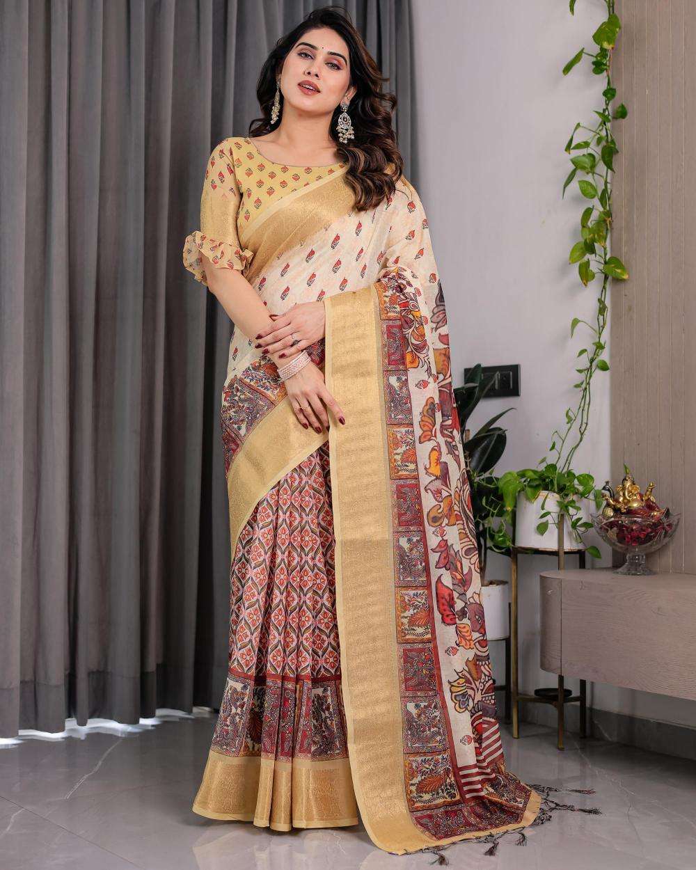 Ynf Linen RIN231 REELS SH LJ 01 Sarees Wholesale Printed Sarees Linen Sarees Festive Sarees Manufacturer