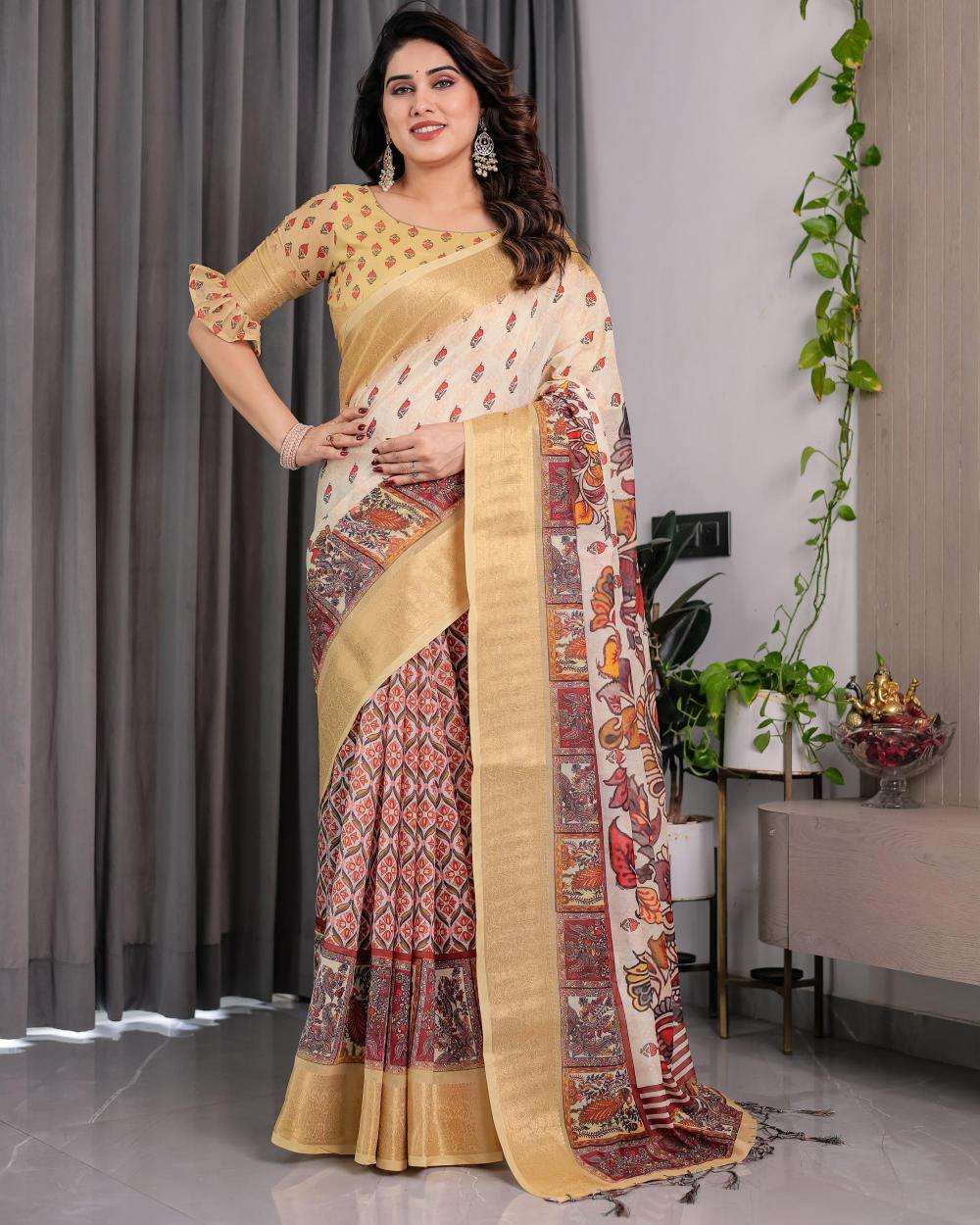 Ynf Linen RIN231 REELS SH LJ 01 Sarees Wholesale Printed Sarees Linen Sarees Festive Sarees Manufacturer