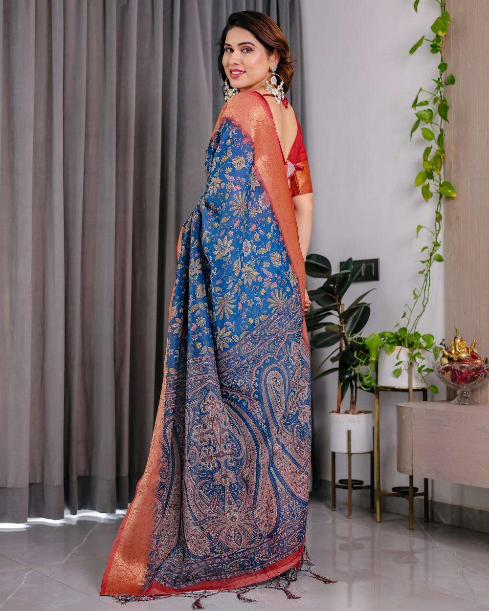 Ynf Linen RIN231 REELS SH LJ 01 Sarees Wholesale Printed Sarees Linen Sarees Festive Sarees Manufacturer