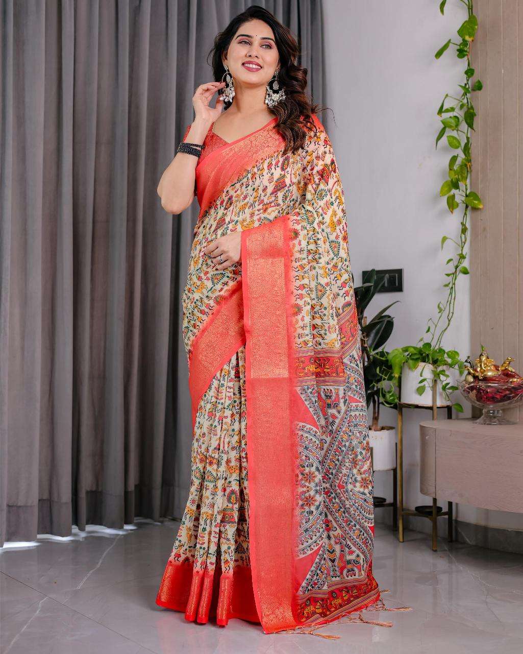 Ynf Linen RIN231 REELS SH LJ 01 Sarees Wholesale Printed Sarees Linen Sarees Festive Sarees Manufacturer