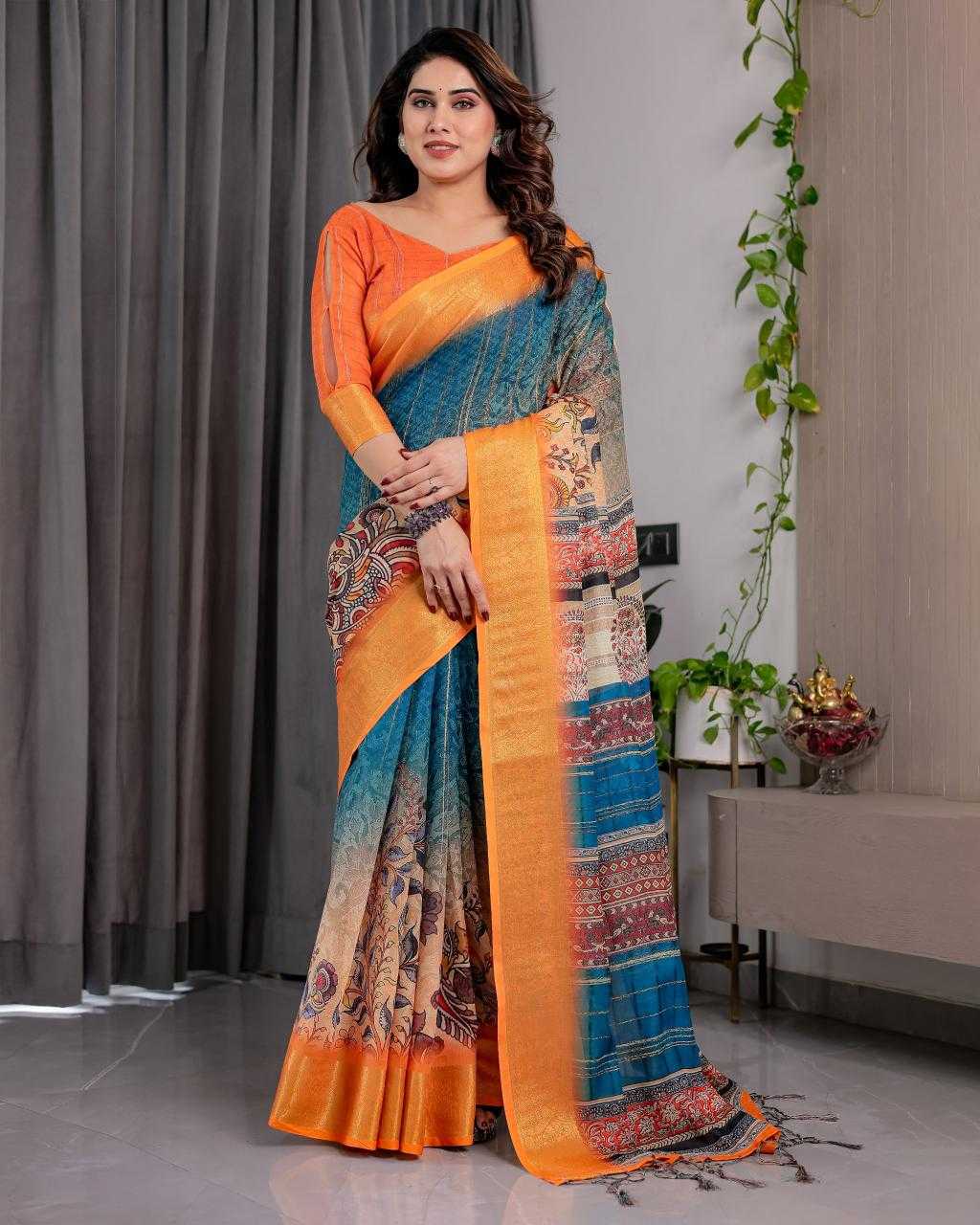 Ynf Linen RIN231 SANDY Sarees Wholesale Floral Sarees Linen Sarees Manufacturer
