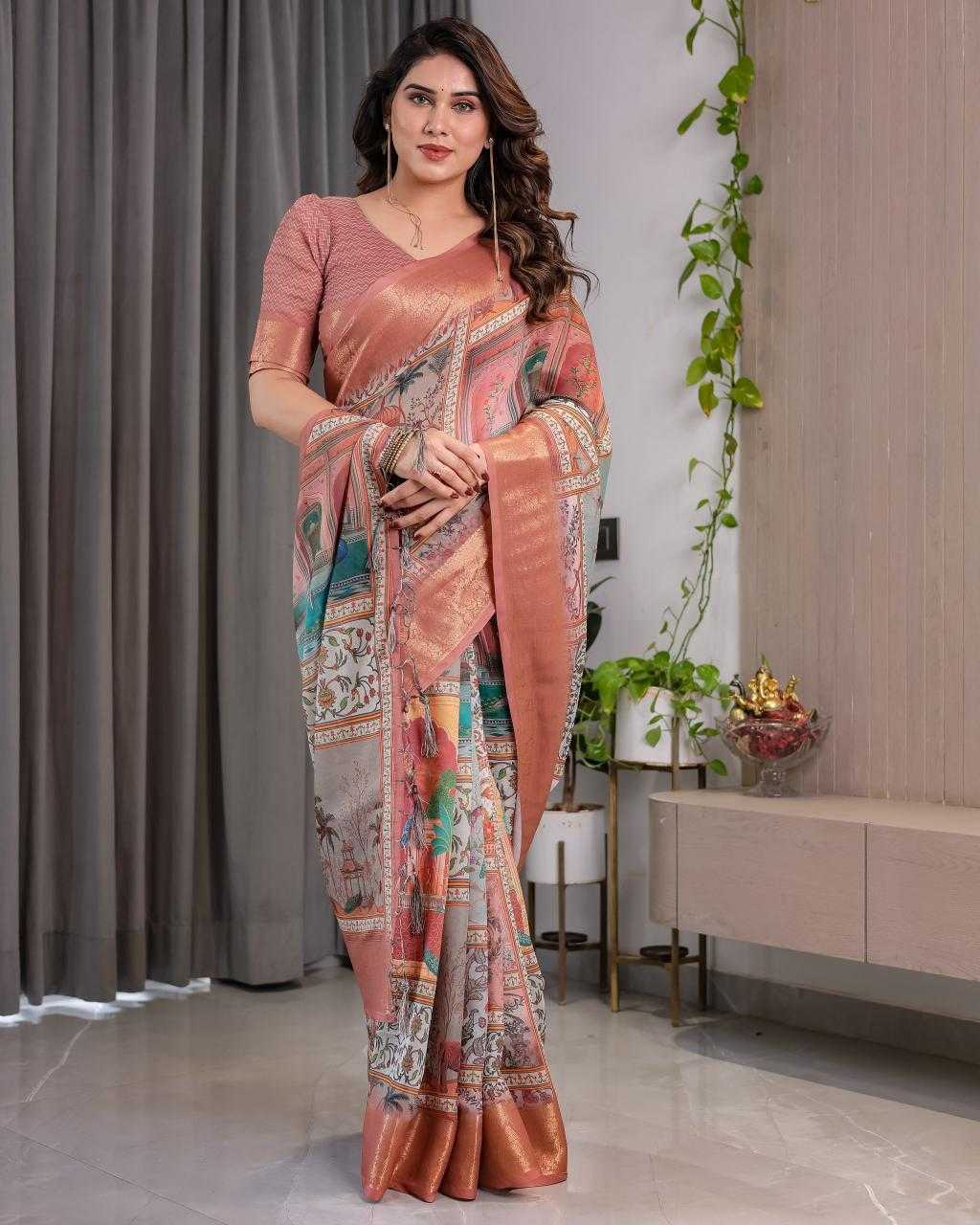 Ynf Linen RIN231 SANDY Sarees Wholesale Floral Sarees Linen Sarees Manufacturer