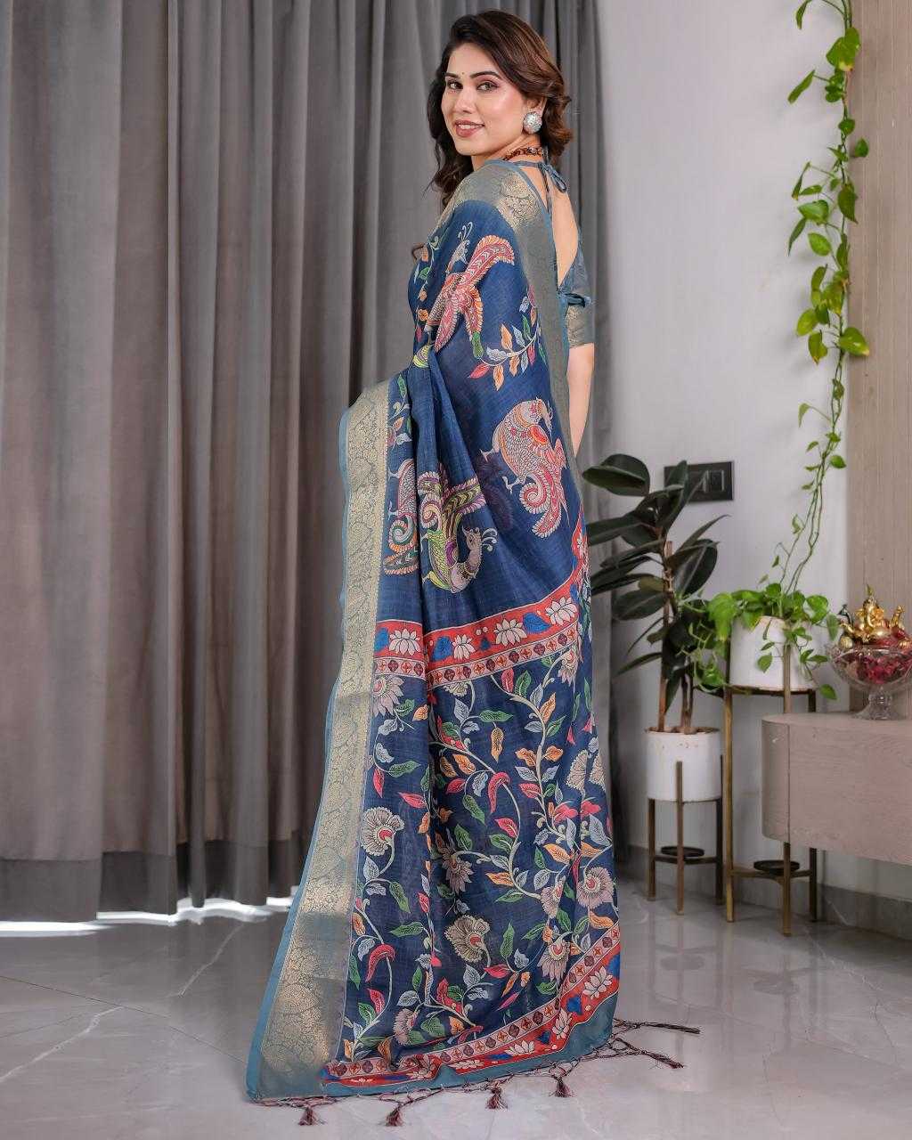 Ynf Linen RIN231 SANDY Sarees Wholesale Floral Sarees Linen Sarees Manufacturer