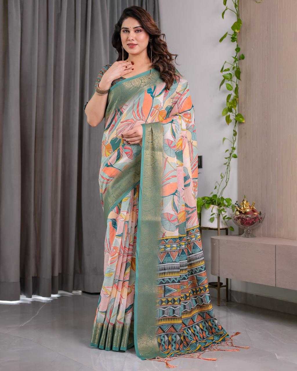 Ynf Linen RIN231 SANDY Sarees Wholesale Floral Sarees Linen Sarees Manufacturer