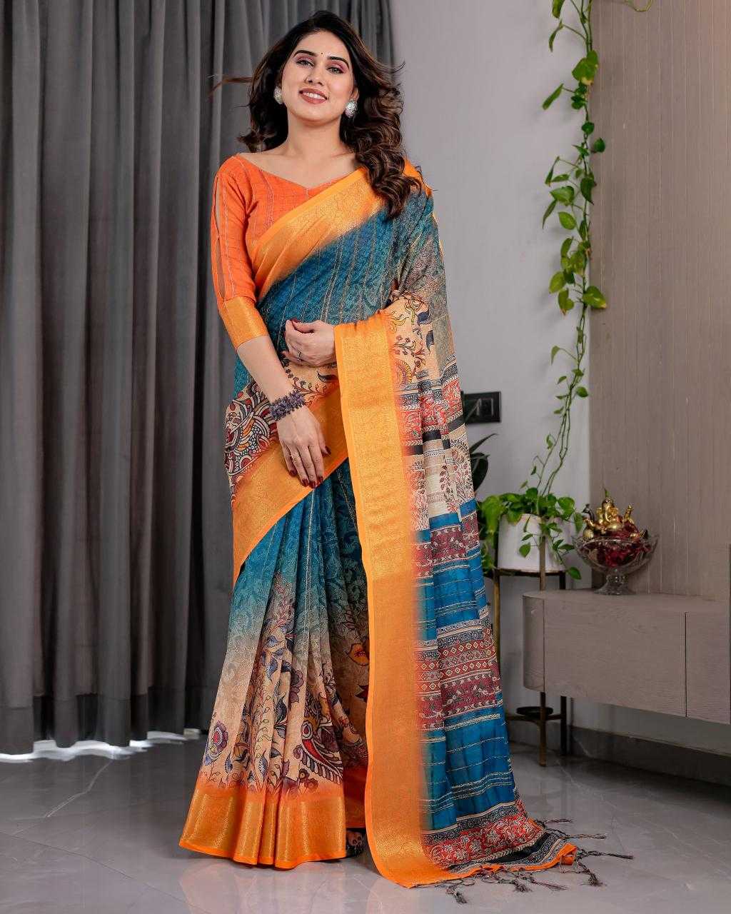 Ynf Linen RIN231 SANDY Sarees Wholesale Floral Sarees Linen Sarees Manufacturer