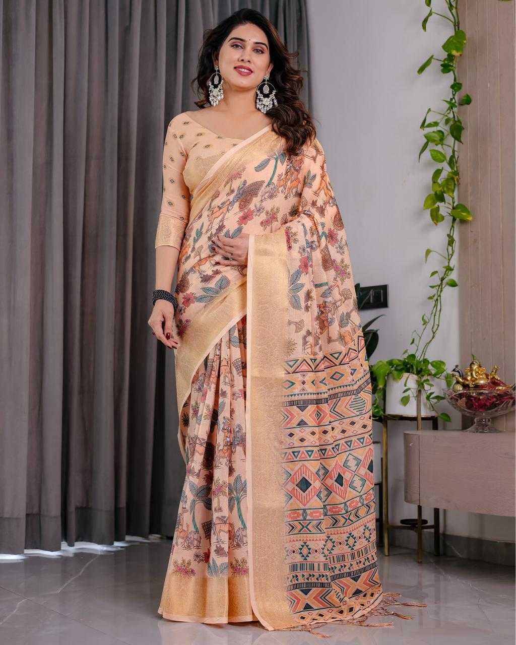 Ynf Linen RIN231 SANDY Sarees Wholesale Floral Sarees Linen Sarees Manufacturer