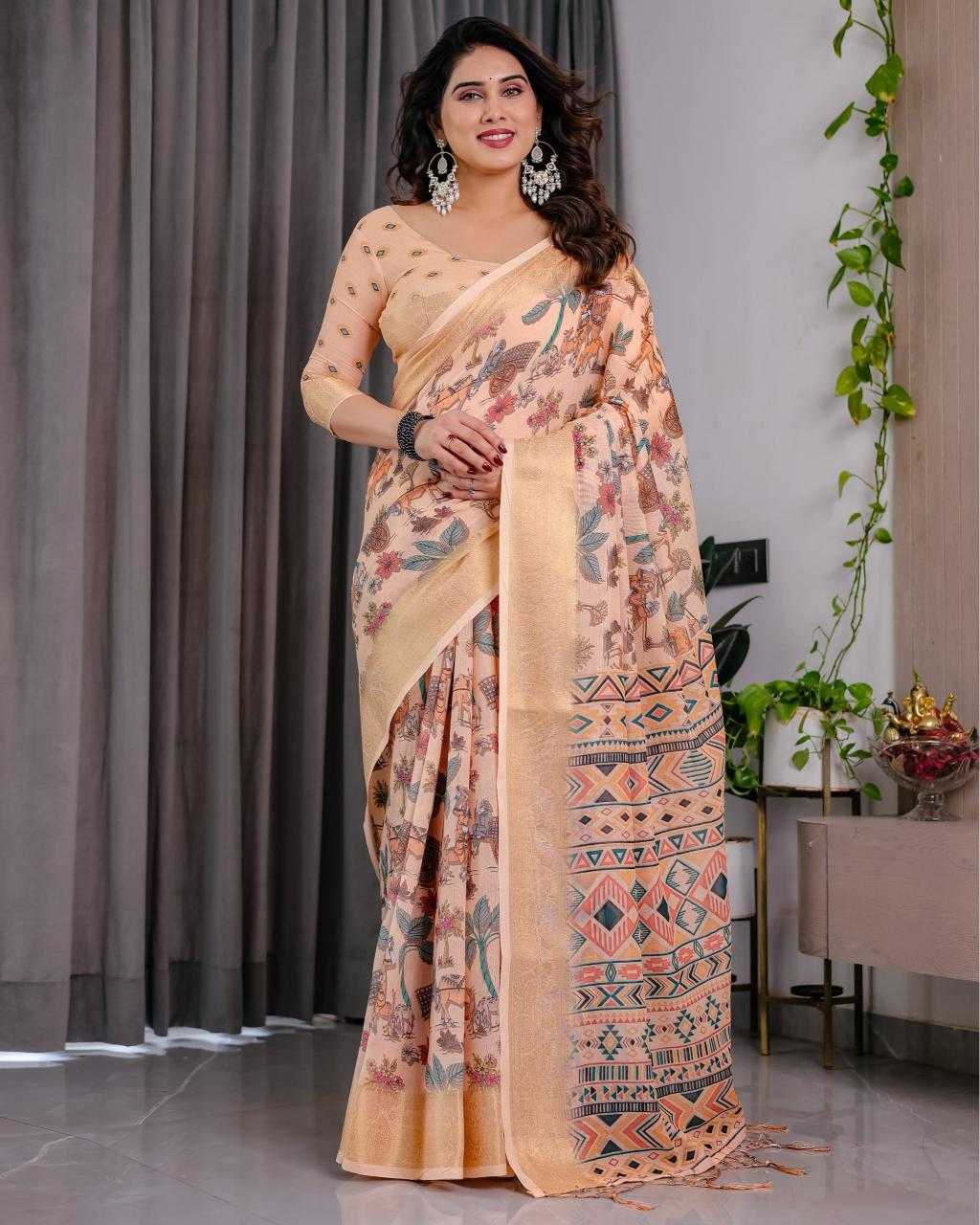 Ynf Linen RIN231 SANDY Sarees Wholesale Floral Sarees Linen Sarees Manufacturer