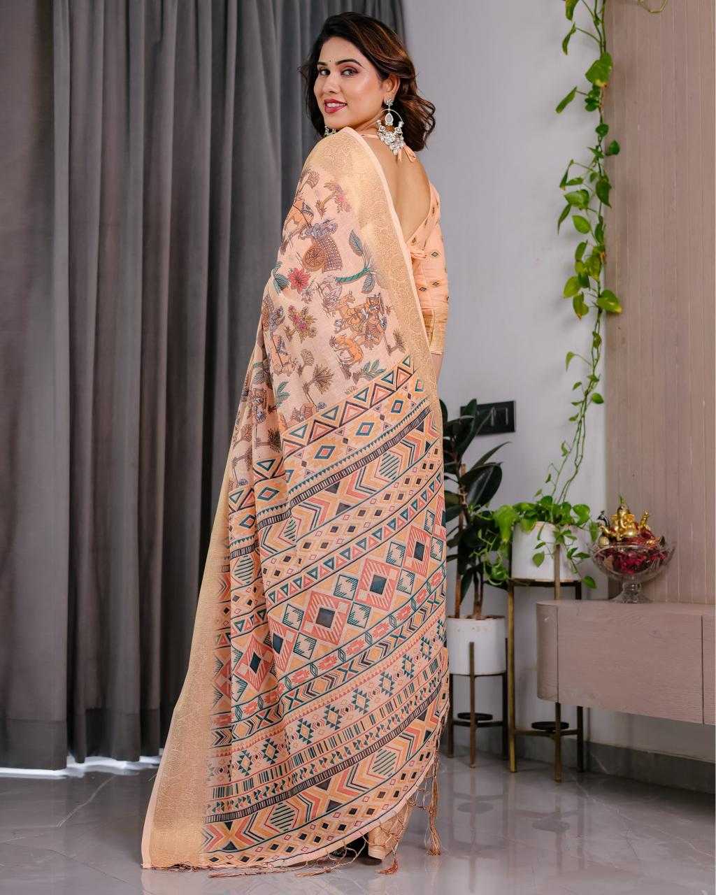 Ynf Linen RIN231 SANDY Sarees Wholesale Floral Sarees Linen Sarees Manufacturer
