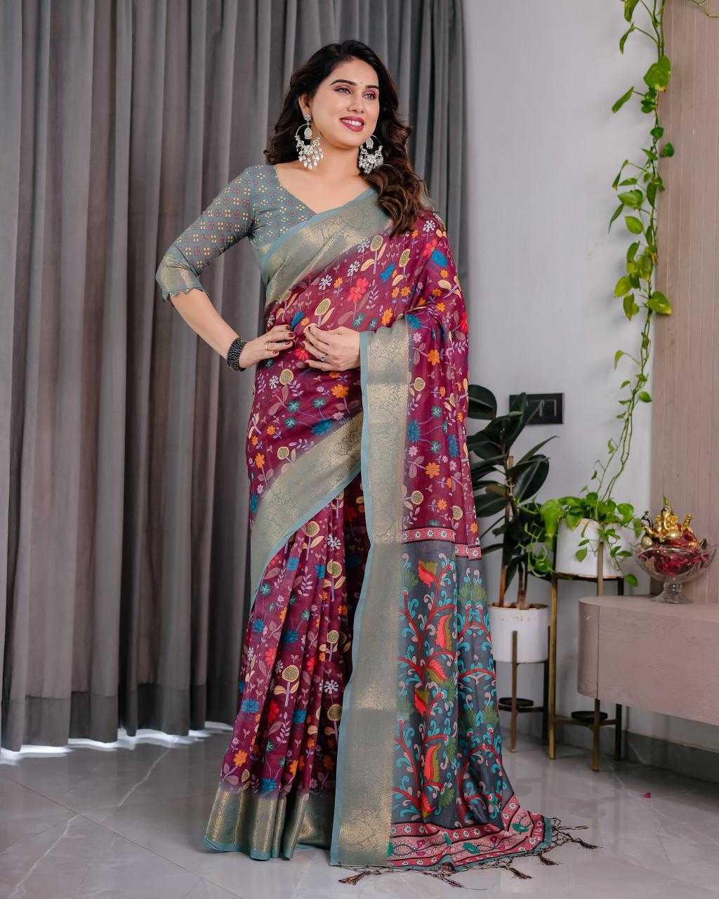Ynf Linen RIN231 SANDY Sarees Wholesale Floral Sarees Linen Sarees Manufacturer
