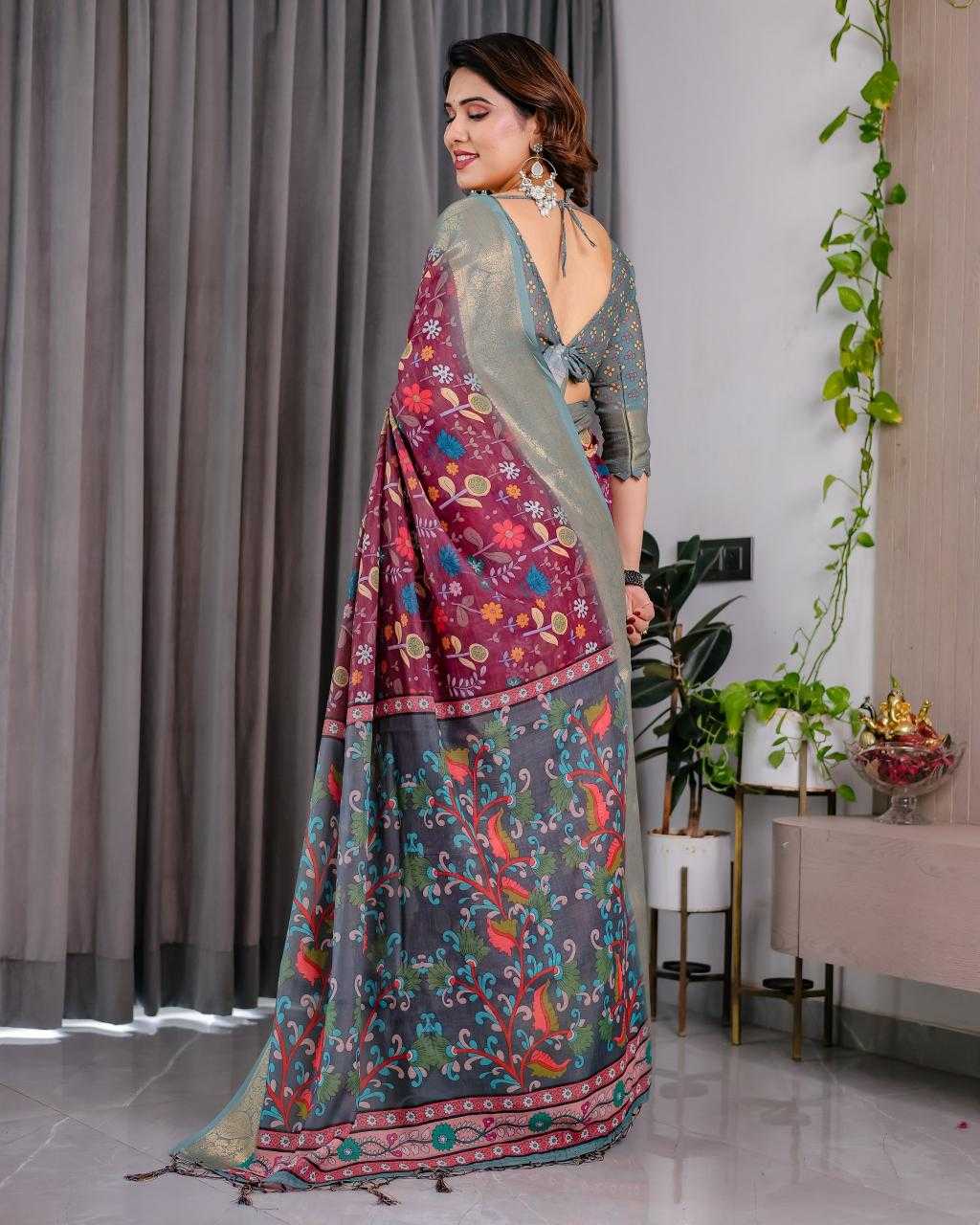 Ynf Linen RIN231 SANDY Sarees Wholesale Floral Sarees Linen Sarees Manufacturer