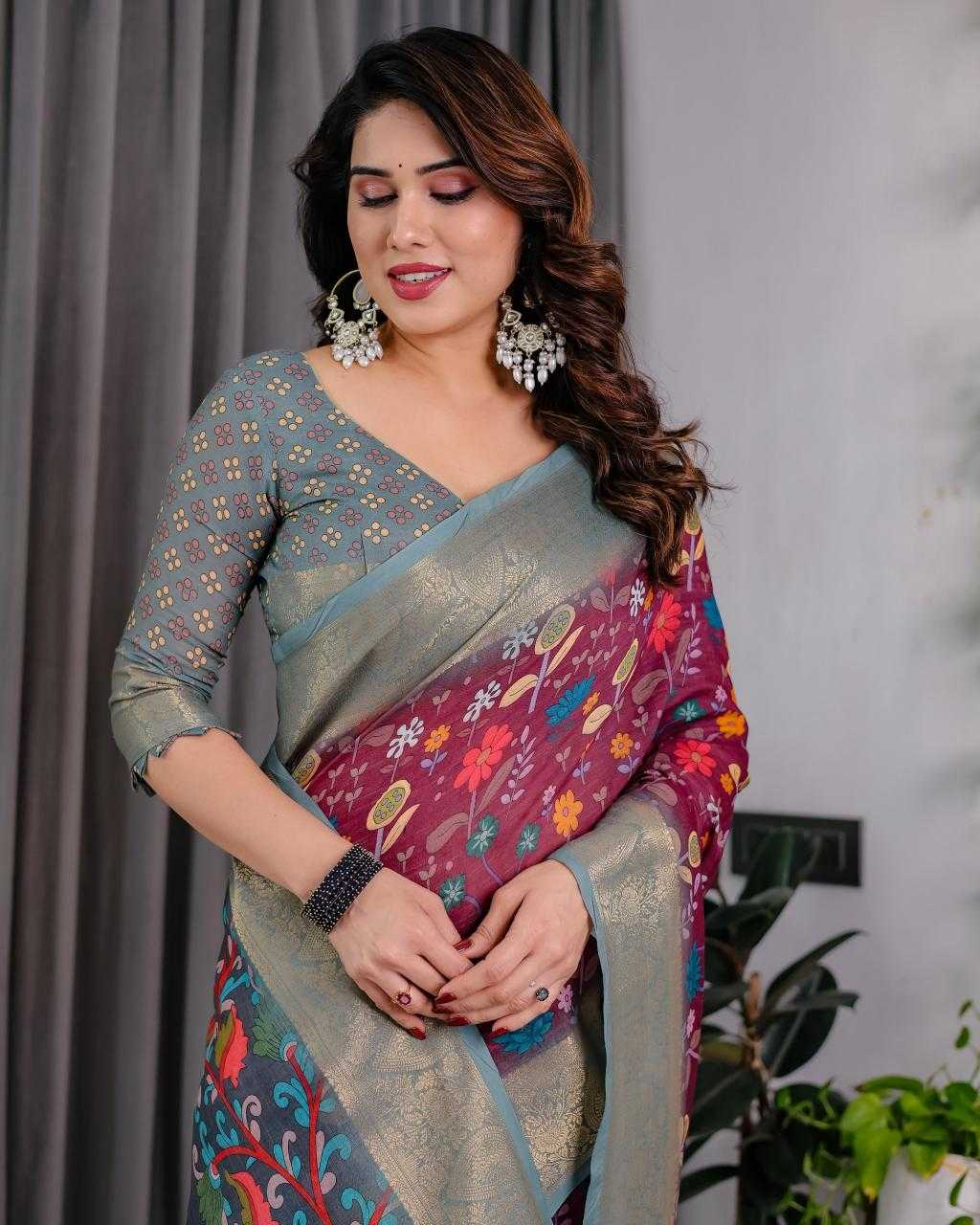 Ynf Linen RIN231 SANDY Sarees Wholesale Floral Sarees Linen Sarees Manufacturer