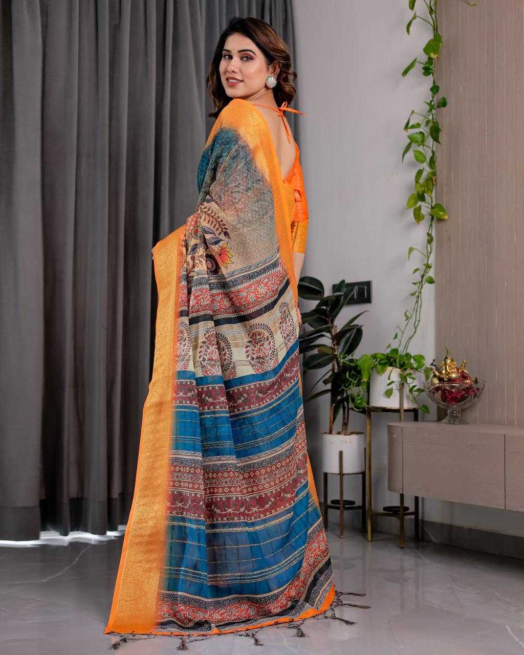 Ynf Linen RIN231 SANDY Sarees Wholesale Floral Sarees Linen Sarees Manufacturer