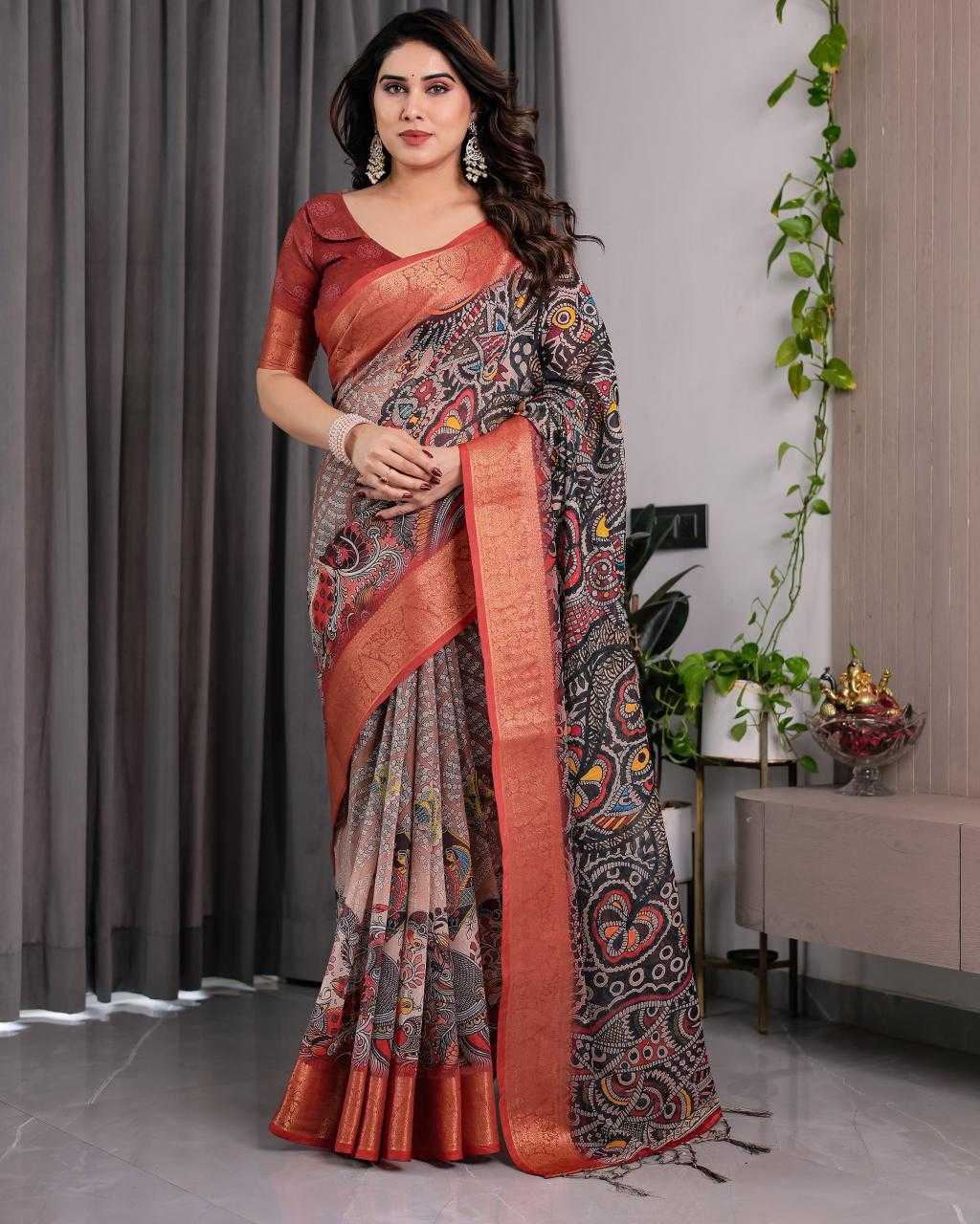 Ynf Linen RIN231 SANDY Sarees Wholesale Floral Sarees Linen Sarees Manufacturer