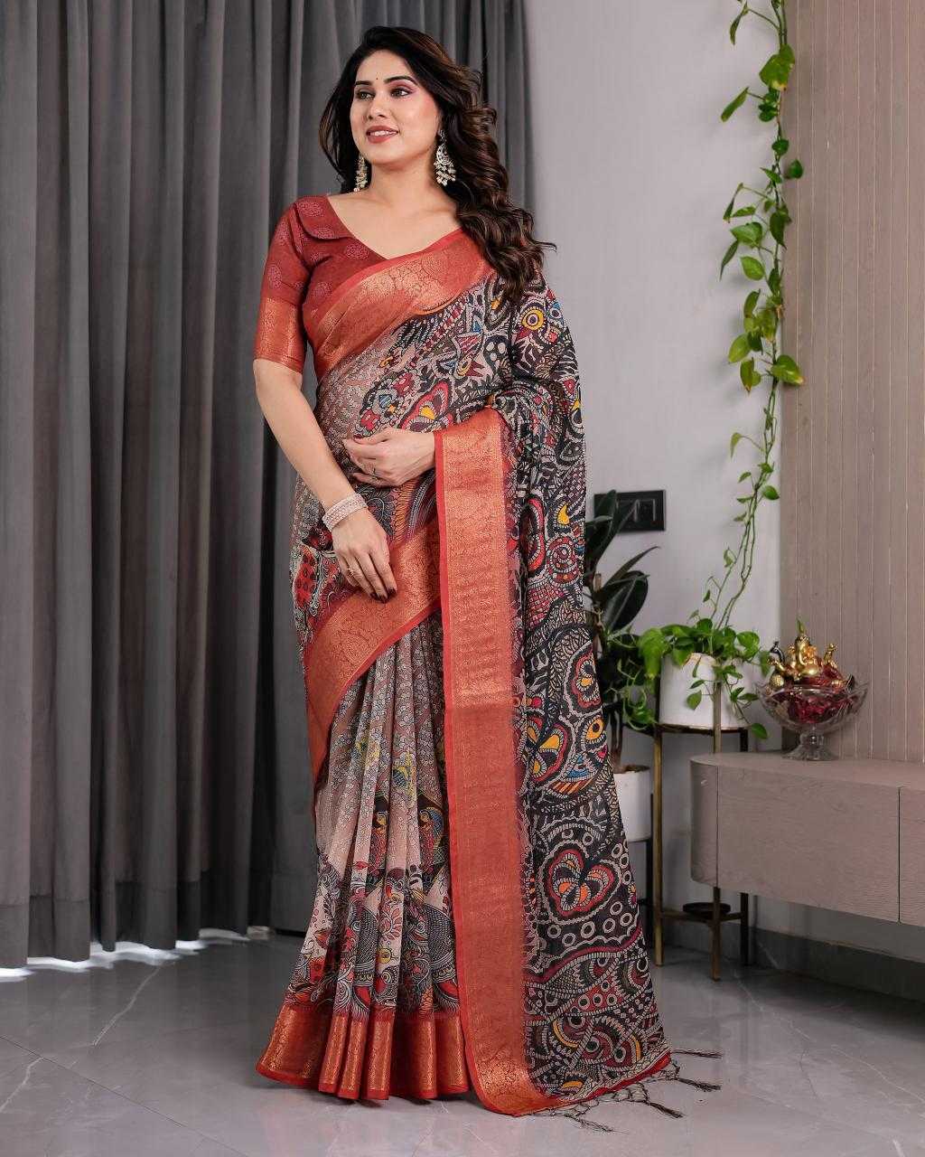 Ynf Linen RIN231 SANDY Sarees Wholesale Floral Sarees Linen Sarees Manufacturer
