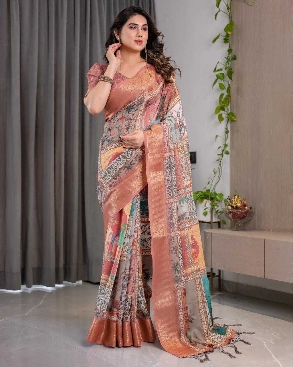 Ynf Linen RIN231 SANDY Sarees Wholesale Floral Sarees Linen Sarees Manufacturer