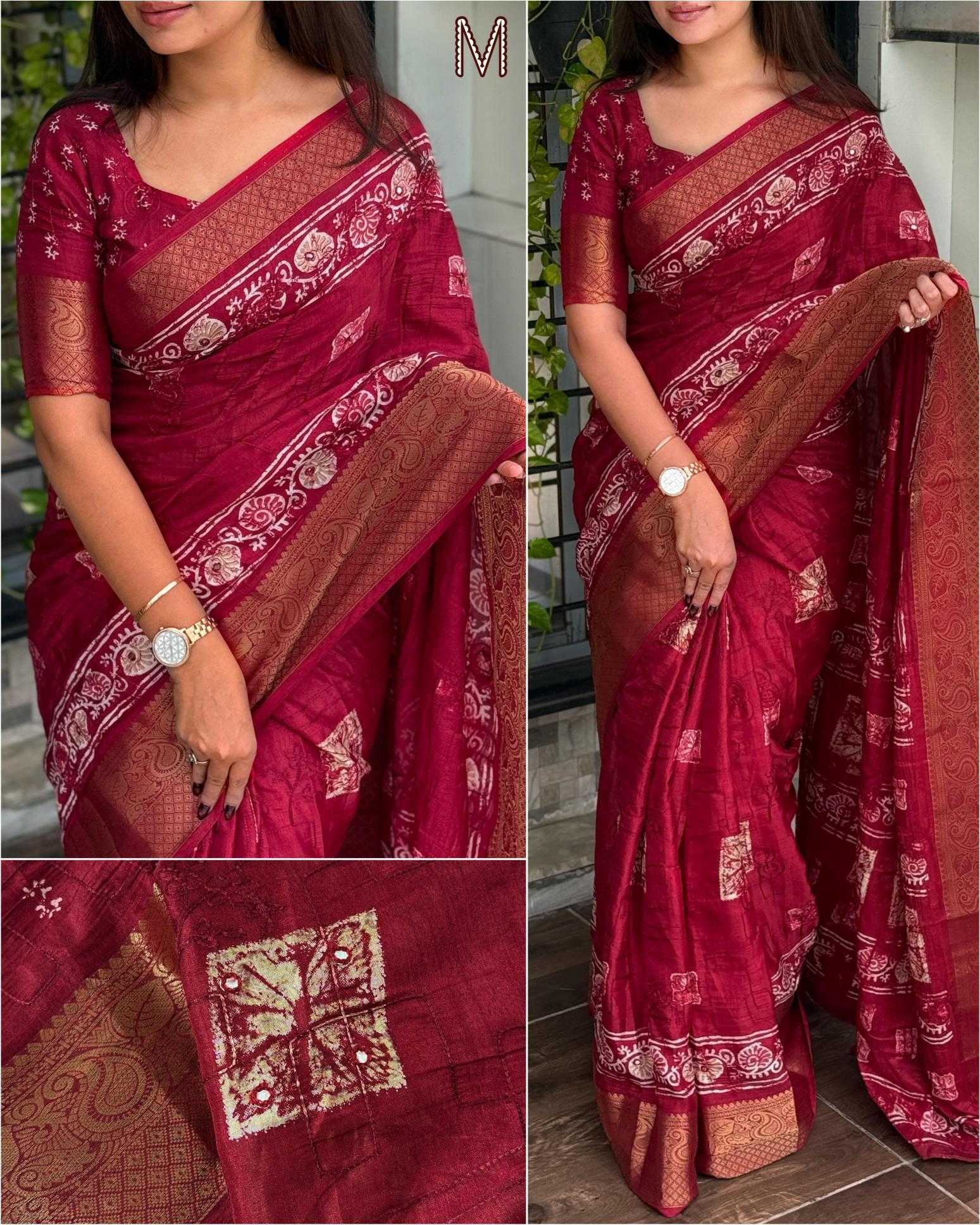 Ynf Muslin Cotton KESH500 Sibori Sarees Wholesale Printed Sarees Mirror Work Saree Cotton Sarees Manufacturer