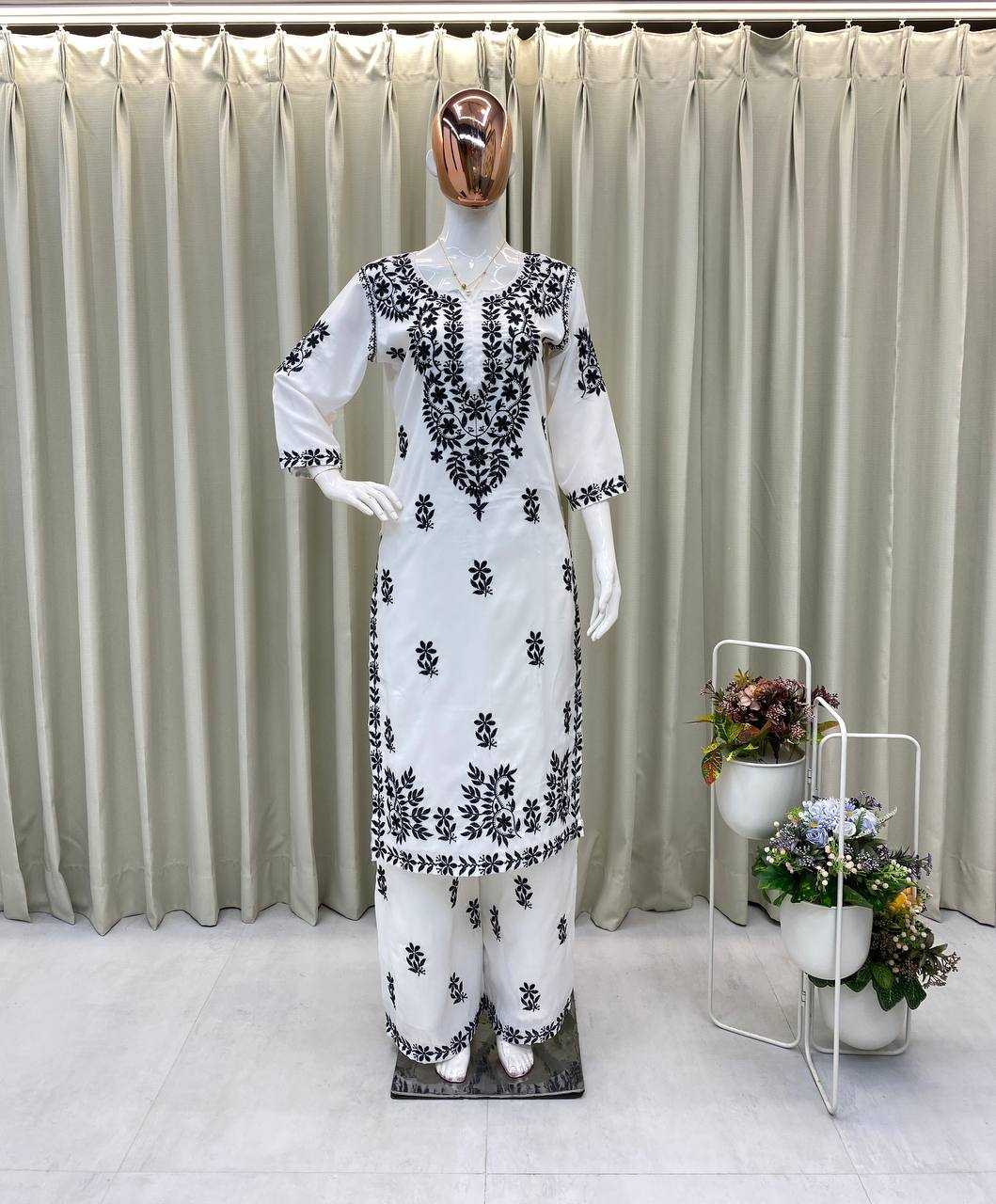 Ynf Muslin RIN110 376 Kurti Wholesale Embroidered Kurtis Kurti With Palazzo Manufacturer
