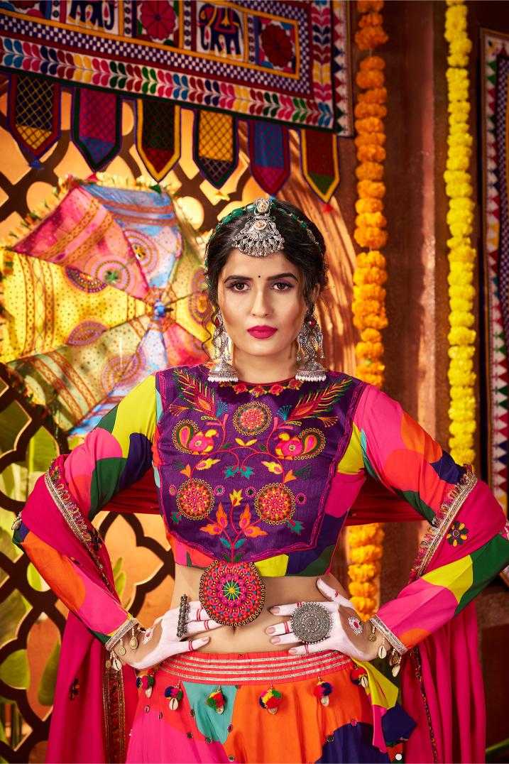 Ynf Muslin RIN202 11052 Lehengas Festive Collections Wholesale Printed Lehenga Mirror Work Lehenga Ram Navami Collections Manufacturer