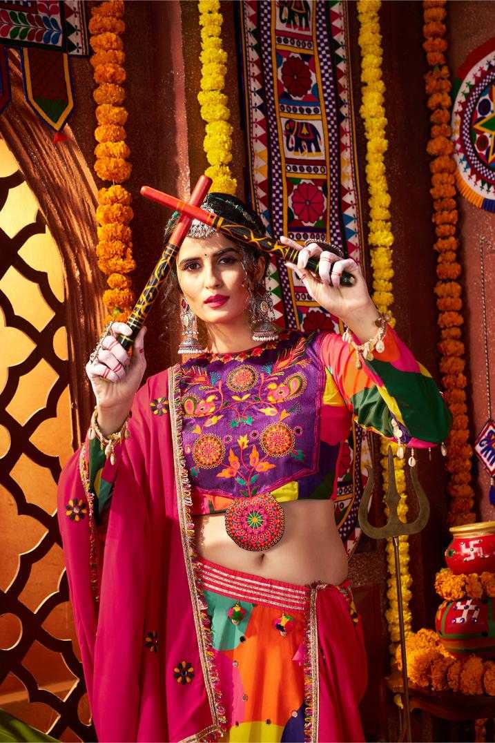 Ynf Muslin RIN202 11052 Lehengas Festive Collections Wholesale Printed Lehenga Mirror Work Lehenga Ram Navami Collections Manufacturer