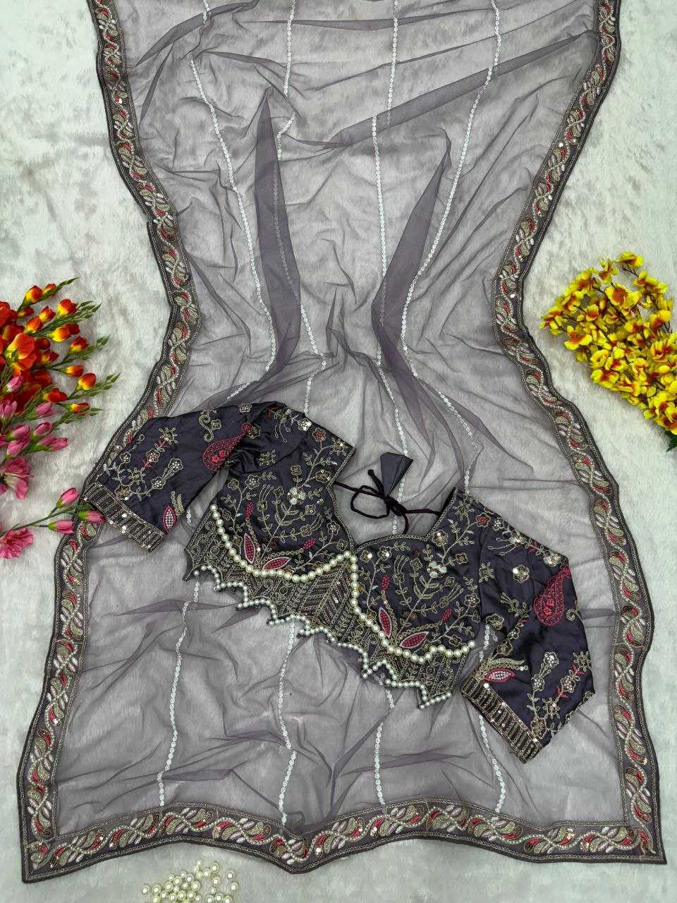 Ynf Net KESH508 60 Sarees Wholesale Net Sarees Sequins Work Saree Manufacturer