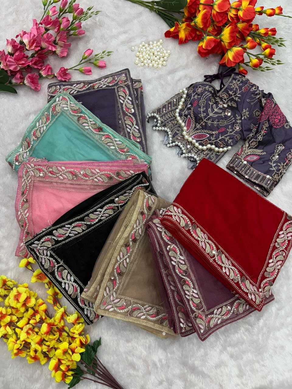 Ynf Net KESH508 60 Sarees Wholesale Net Sarees Sequins Work Saree Manufacturer